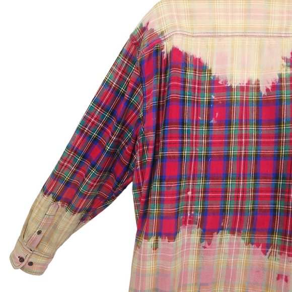 The Rack Brushed Cotton Bleach Tie Dye Button Front Shirt Top Size XL Plaid - Picture 9 of 12